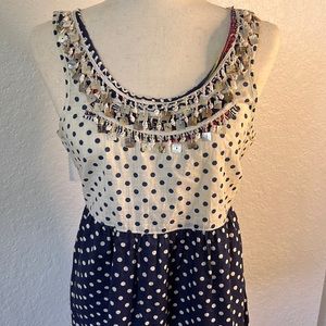 FREE PEOPLE Polka dot Peplum Embellished Beaded Retro‎ Fairycore Boho Coastal S